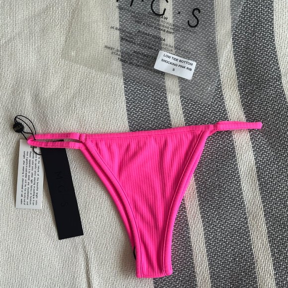 MGS Low Tide Bikini Bottom Shocking Pink Rib S NWT - Picture 8 of 9